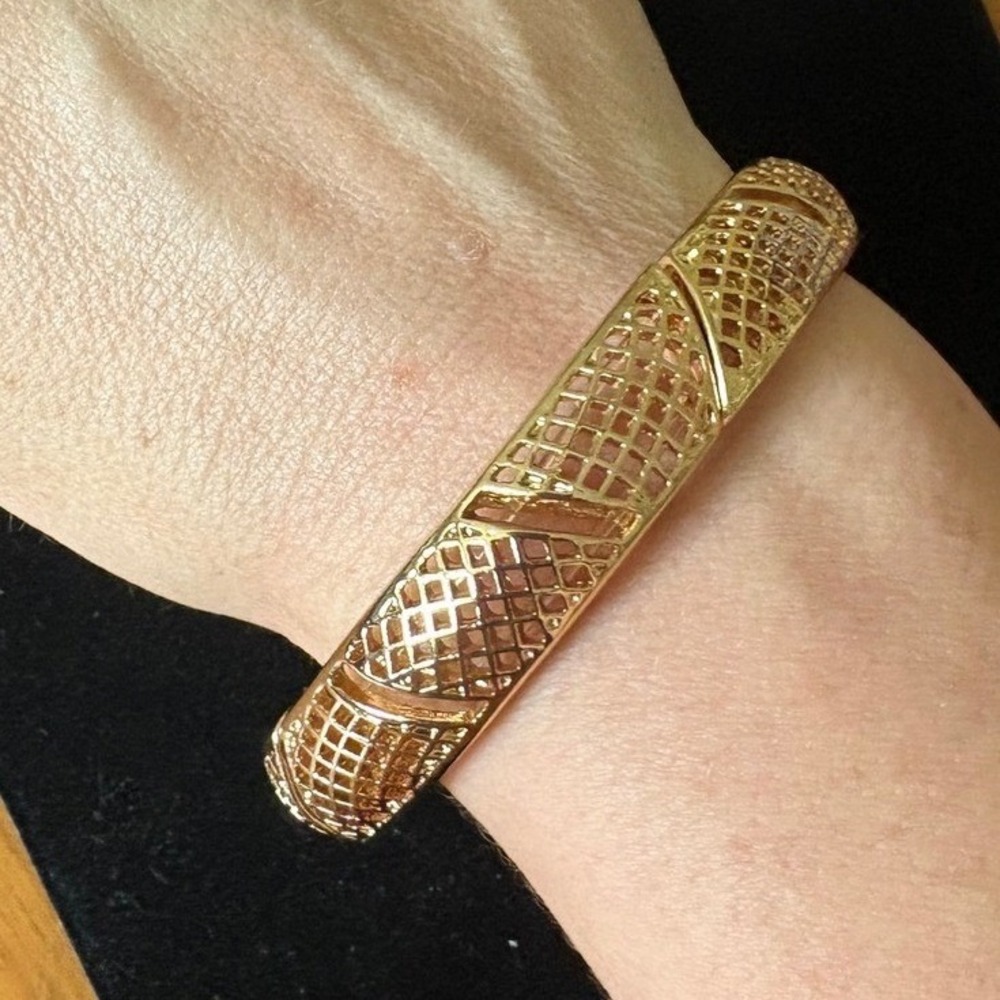 Gold Tone Openwork Lattice Stretch Bracelet Mesh Geometric‎ Segmented Bangle